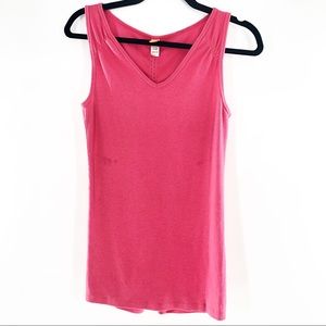 LUCY Rib Knit Ruched Long Cotton/Spandex Tank Top, Coral Pink, Size Large